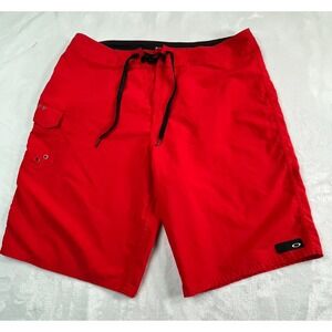 OAKLEY Mens  33 Board Shorts Red Tie Closure 10" inseam Unlined